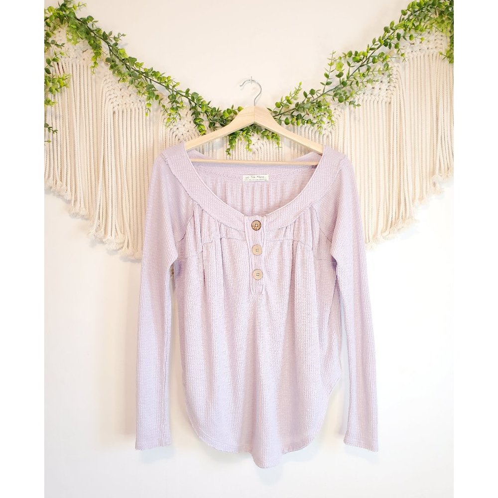 Free People Lilac Lavender Long Sleeve Button Relaxed Top, Size XS
